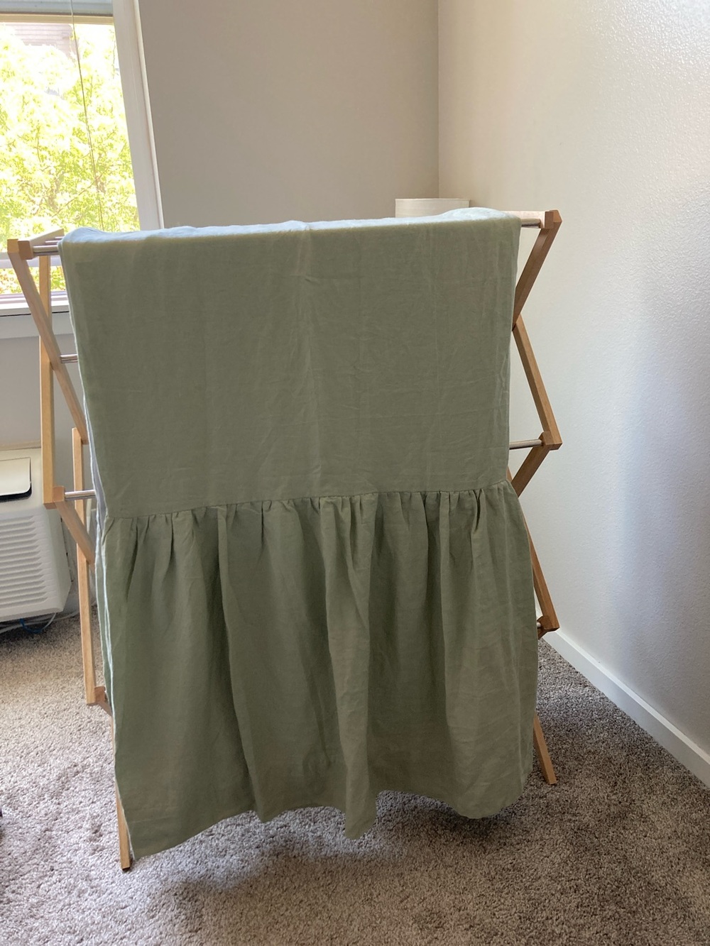 1 Pottery Barn Teen 100% Linen blackout Ruffle Curtain Panel Sage Green 52x96